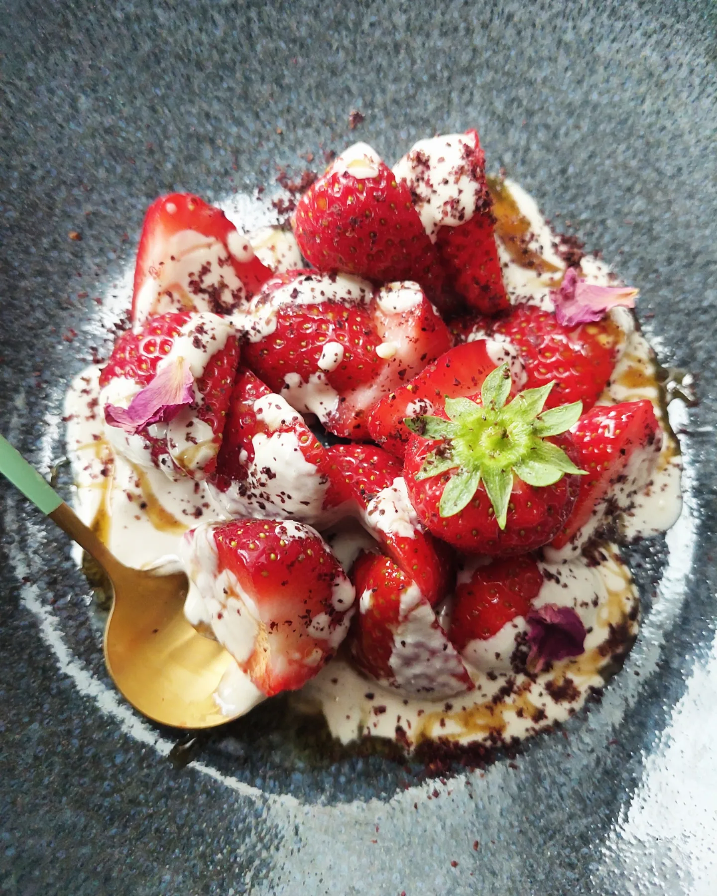 STRAWBERRIES & TAHINI “CREAM”, SUMAC & HONEY